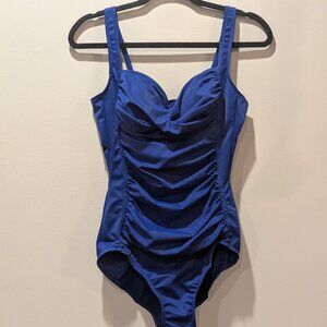 Dreamsuit by Miracle Brands Women's 1 Piece Swimsuit Blue Size 12 Drape NWT